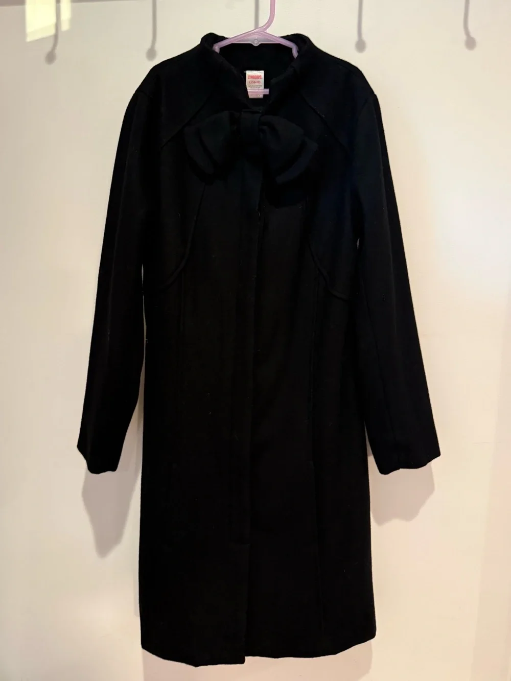 Gymboree Girls 10-12 Black Wool Blend Dress Coat Oversized Bow